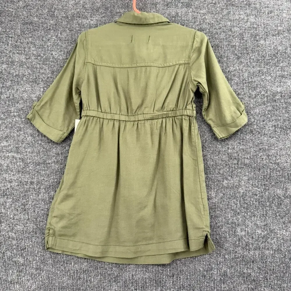 Old Navy Girls Shirt Dress Size 3T Olive Green Rayon Elastic Waist Military New